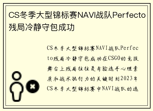 CS冬季大型锦标赛NAVI战队Perfecto残局冷静守包成功