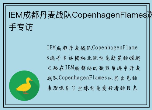 IEM成都丹麦战队CopenhagenFlames选手专访
