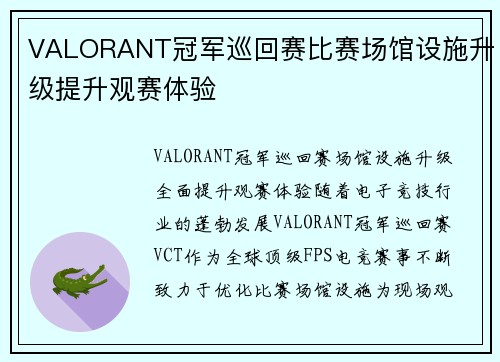 VALORANT冠军巡回赛比赛场馆设施升级提升观赛体验