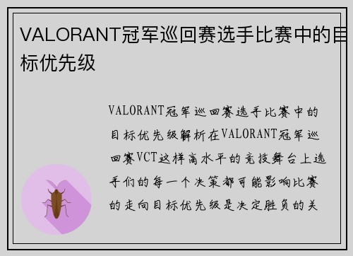 VALORANT冠军巡回赛选手比赛中的目标优先级